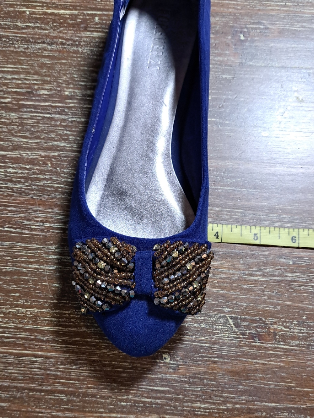 Forever 21 Shoes Women’s Cobalt Blue Faux Suede Flats Rhinestone Bow Size 9 - Picture 8 of 8